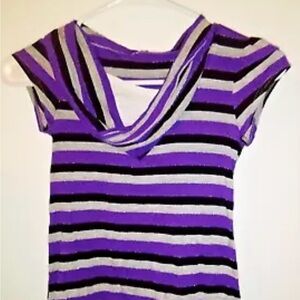 Girls purple striped cowl neck top SZ M 10-12
